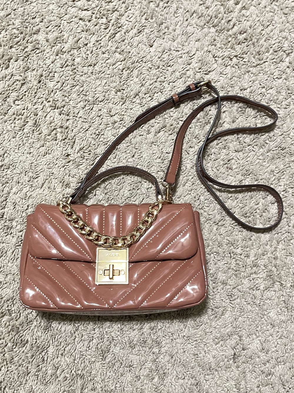 ALDO Quilted Crossbody Shoulder Bag Dark Mauve Gold Chain Turn Lock Purse NEW*